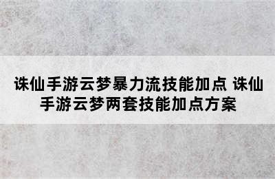 诛仙手游云梦暴力流技能加点 诛仙手游云梦两套技能加点方案